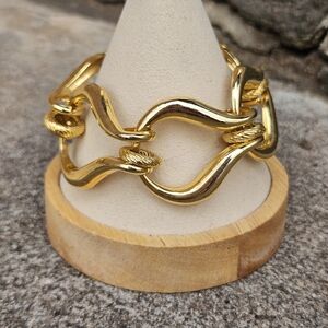 Yellow Gold Chunky Chain Link Buckle Bit Bracelet Women's Jewelry Statement